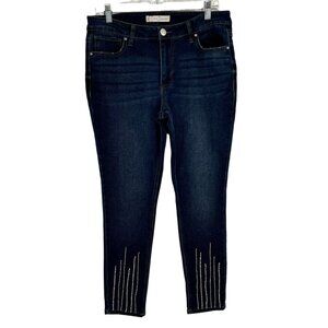 C.1948 Denim Mid-Rise Rhinestone Embellished Ankle Jeans Size 12 pockets stretch